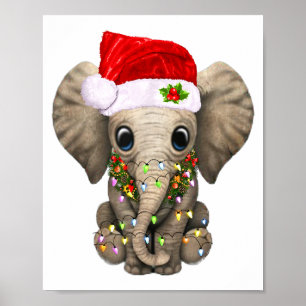Cute Elephant Christmas Light Funny Elephant Lover Poster