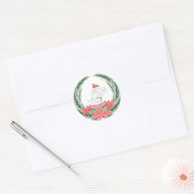 Cute Elephant | Christmas | Thank You Classic Round Sticker (Envelope)