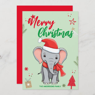 Cute Elephant Christmas tree Holiday Family name
