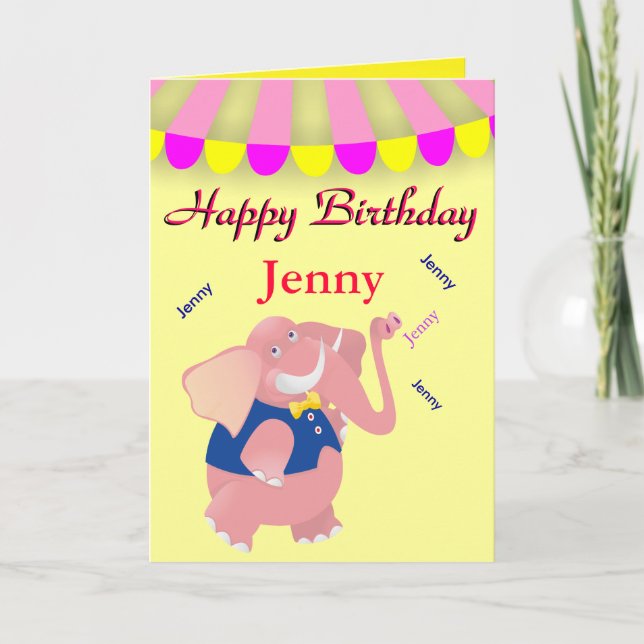 Cute Elephant Circus Personalised Custom Name Card (Front)