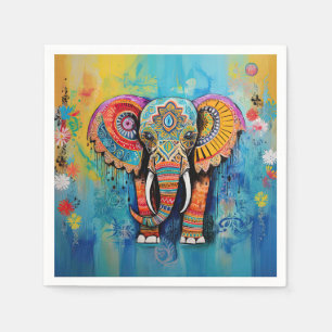 Cute Elephant Colourful Funky Mixed Media Animal Napkin