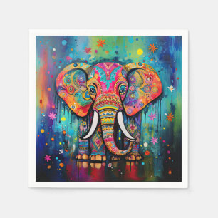Cute Elephant Colourful Funky Mixed Media Animal Napkin
