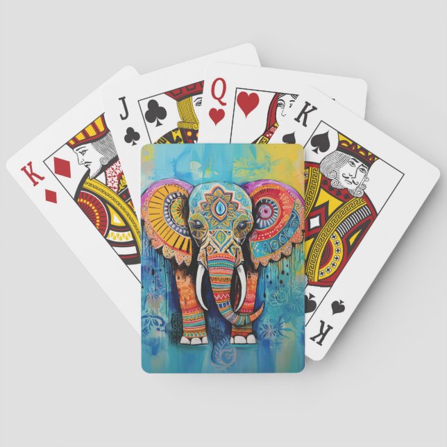 Cute Elephant Colourful Funky Mixed Media Animal Playing Cards (Back)