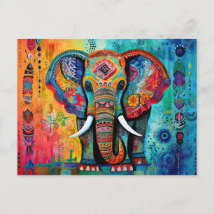 Cute Elephant Colourful Funky Mixed Media Animal Postcard
