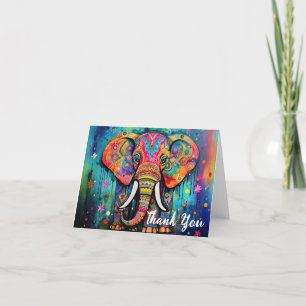 Cute Elephant Colourful Funky Mixed Media Animal Thank You Card