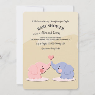 Cute Elephant Couple Baby Shower Invitation