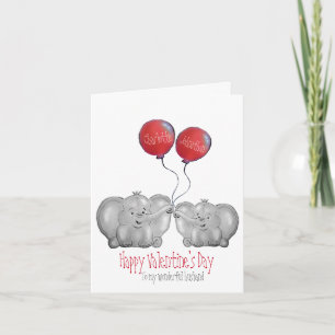 cute elephant couple happy Valentine's day husband Card
