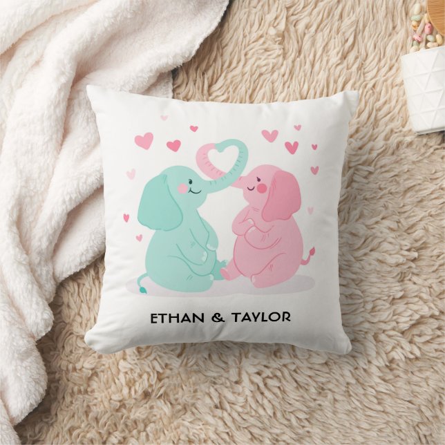Cute Elephant Couple Personalised Valentine's Day Cushion (Blanket)