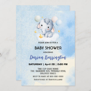 Cute elephant cub Bear baby shower kids boys Invitation