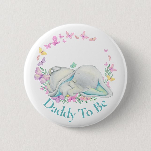 Cute Elephant Daddy to be Butterfly  Button (Front)