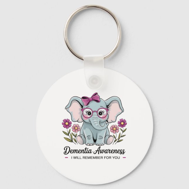 Cute Elephant Dementia Awareness I Remember For Yo Key Ring (Front)