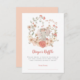 Cute Elephant Diaper Raffle Peach Baby Shower Enclosure Card