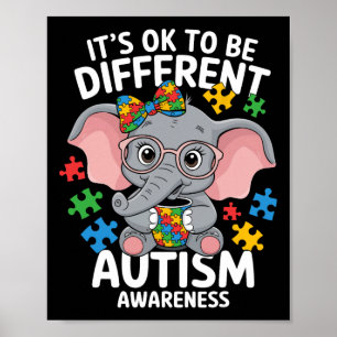 Cute Elephant Different Autism Awareness Puzzles Poster