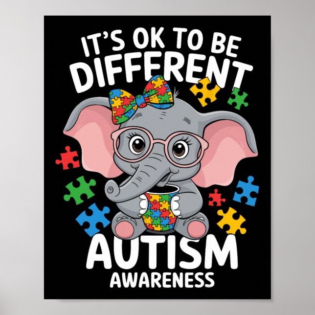Cute Elephant Different Autism Awareness Puzzles  Poster (Front)