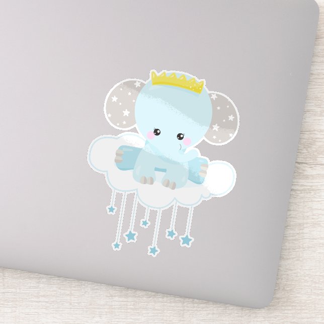 Cute Elephant, Elephant On A Cloud, Crown, Stars (Detail)