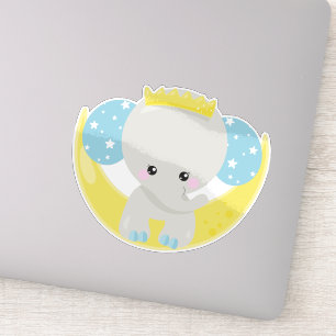 Cute Elephant, Elephant On The Moon, Crown, Stars