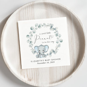Cute Elephant Eucalyptus Baby Boy Shower Napkin