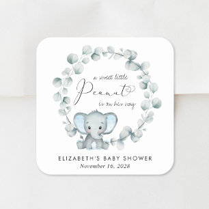 Cute Elephant Eucalyptus Baby Boy Shower Square Sticker