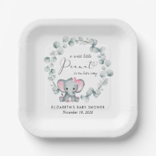 Cute Elephant Eucalyptus Baby Girl Shower Paper Plate