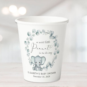 Cute Elephant Eucalyptus Baby Shower Paper Cups