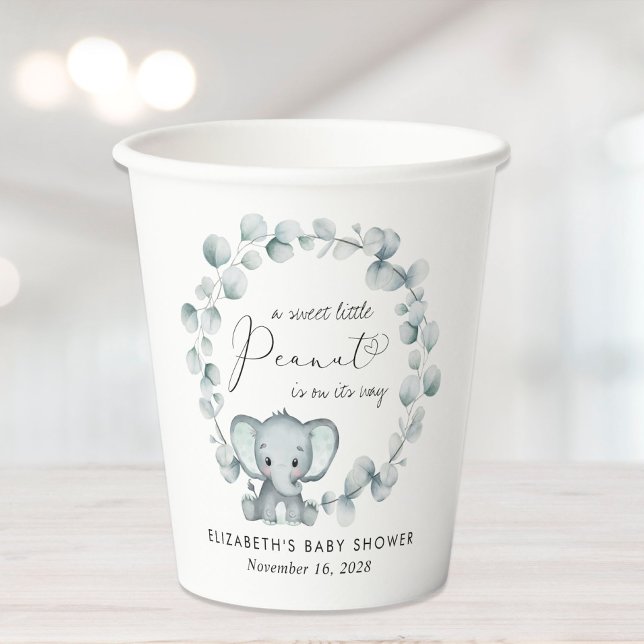 Cute Elephant Eucalyptus Baby Shower Paper Cups (Creator Uploaded)