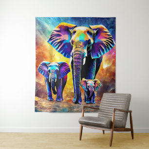 Cute Elephant Family Tapestry