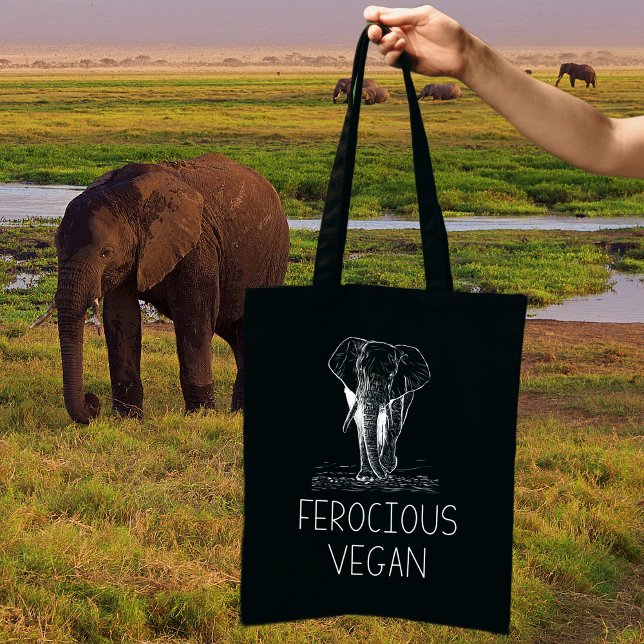 Cute Elephant Ferocious Vegan,    Tote Bag (Creator Uploaded)