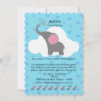 Cute Elephant First Birthday Invitation