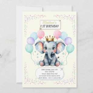 "Cute Elephant First Birthday pastel designs" Invitation