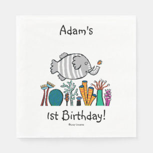 Cute Elephant Fish Scene with Coral Napkin