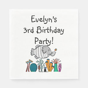 Cute Elephant Fish Scene with Coral Napkin