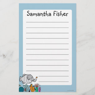 Cute Elephant Fish Scene with Coral Stationery