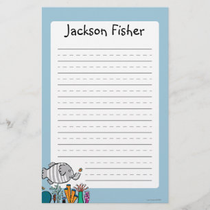 Cute Elephant Fish Scene with Coral Stationery