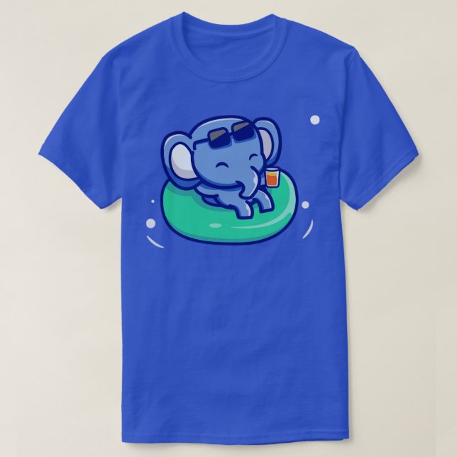 Cute Elephant Floating With Swimming Tires T-Shirt (Design Front)