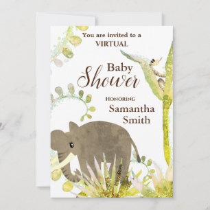 Cute Elephant & Floral Art Virtual Baby Shower Invitation