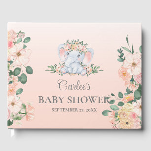 Cute Elephant Floral Girl Baby Shower Guest Book