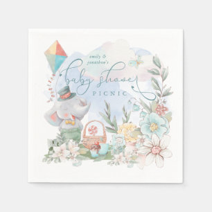 Cute Elephant Floral Nature Boy Baby Shower Picnic Napkin