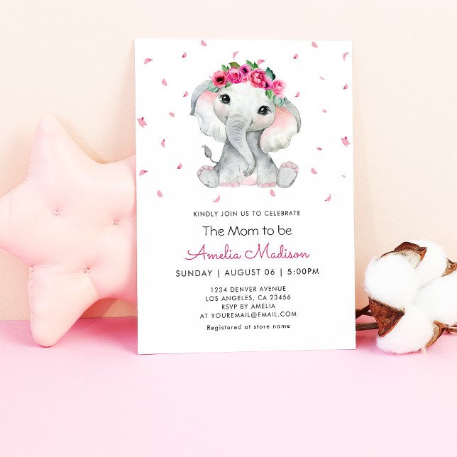Cute Elephant Floral Watercolor Baby Girl shower Invitation (Cute Elephant Floral Watercolor Baby Girl shower Invitation
)
