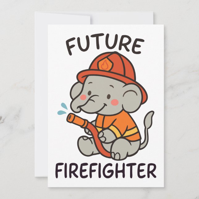 Cute Elephant Future Firefighter Kids fun Invitation (Front)
