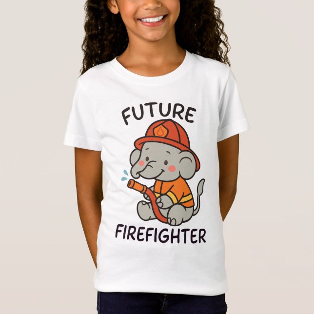 Cute Elephant Future Firefighter Kids fun T-Shirt (Front)