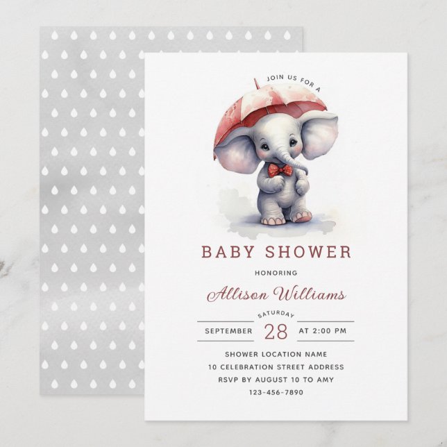 Cute Elephant Gender Neutral Baby Shower  Invitation (Front/Back)