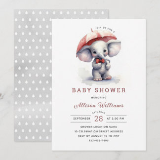 Cute Elephant Gender Neutral Baby Shower  Invitation