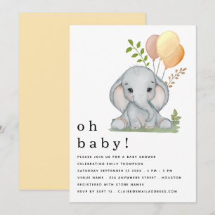 Cute Elephant Gender Neutral Baby Shower Invitation
