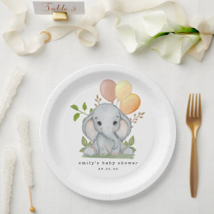 Cute Elephant Gender Neutral Baby Shower Paper Plate