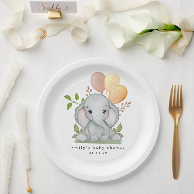 Cute Elephant Gender Neutral Baby Shower Paper Plate (Wedding)