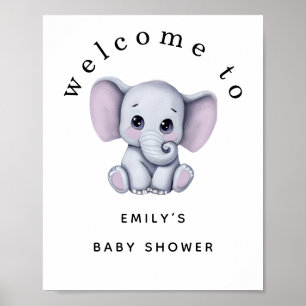 Cute Elephant Gender Neutral Welcome Baby Shower Poster