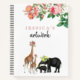 Cute Elephant Giraffe Baby Girl Artwork Sketchbook Notebook