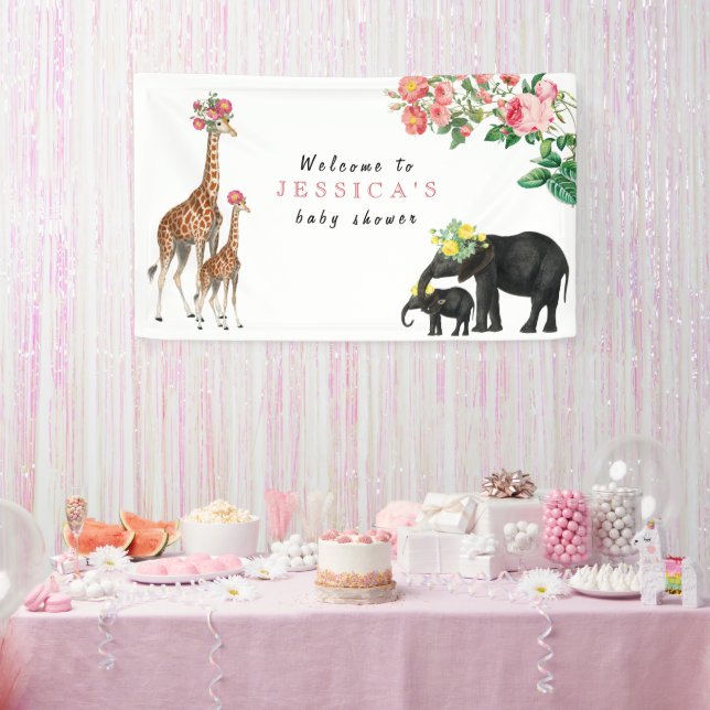 Cute Elephant & Giraffe Baby Shower Welcome Sign (Party)
