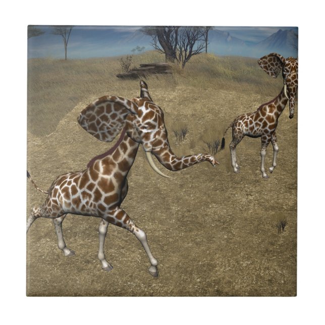 Cute Elephant Giraffes Tile (Front)