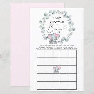 Cute Elephant Girl Baby Bingo Shower Game